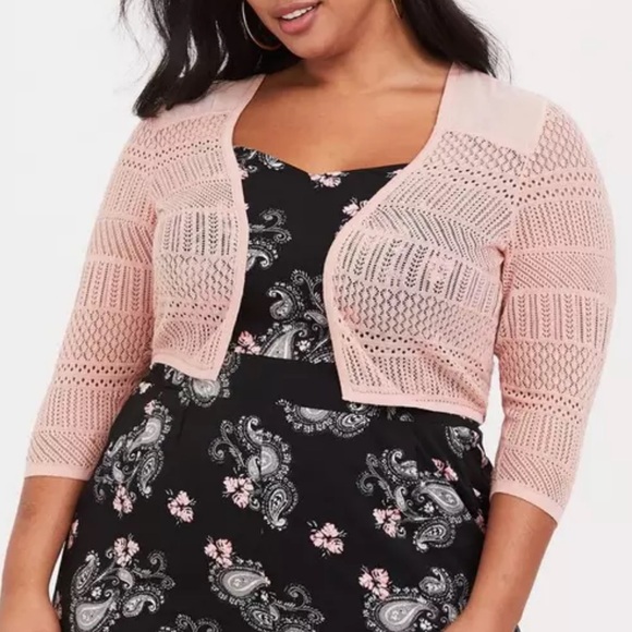 torrid Tops - TORRID Pointelle Shrug 3/4 Sleeve Open Front Sweater EUC